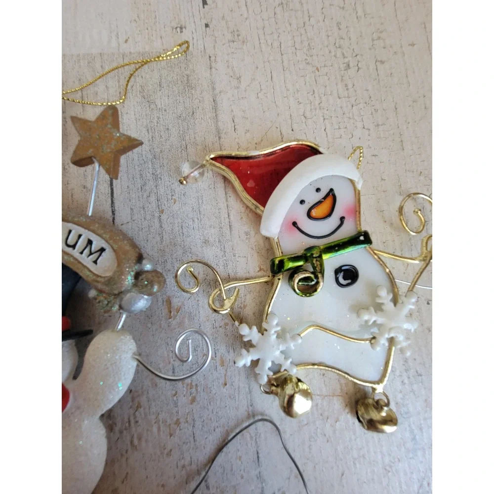 Vintage variety Xmas ornament Noel glitter snowman millennium set unique